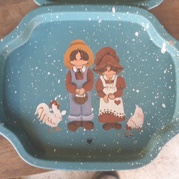 Tender Heart Treasures Ltd 1987 Snack Trays Spatter Blue Set of 9 - Picture 3 of 14